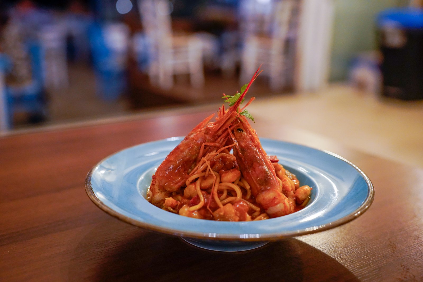 Seafood pasta served fresh