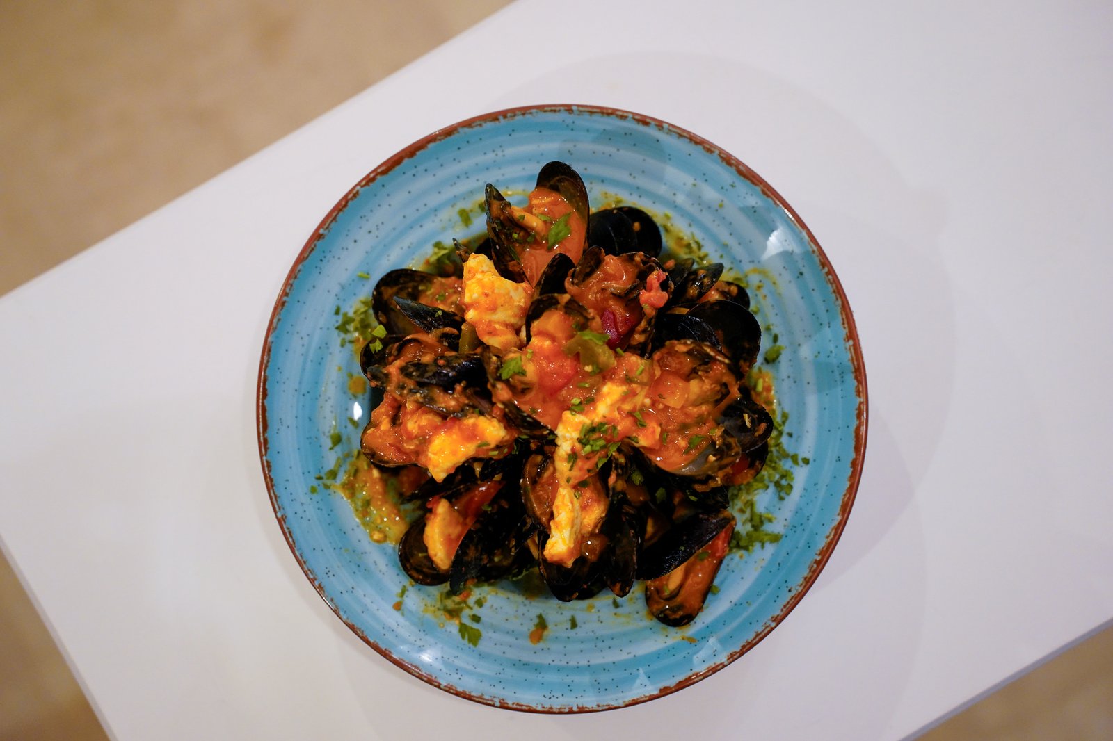 Seafood plate served with Mediterranean flavours