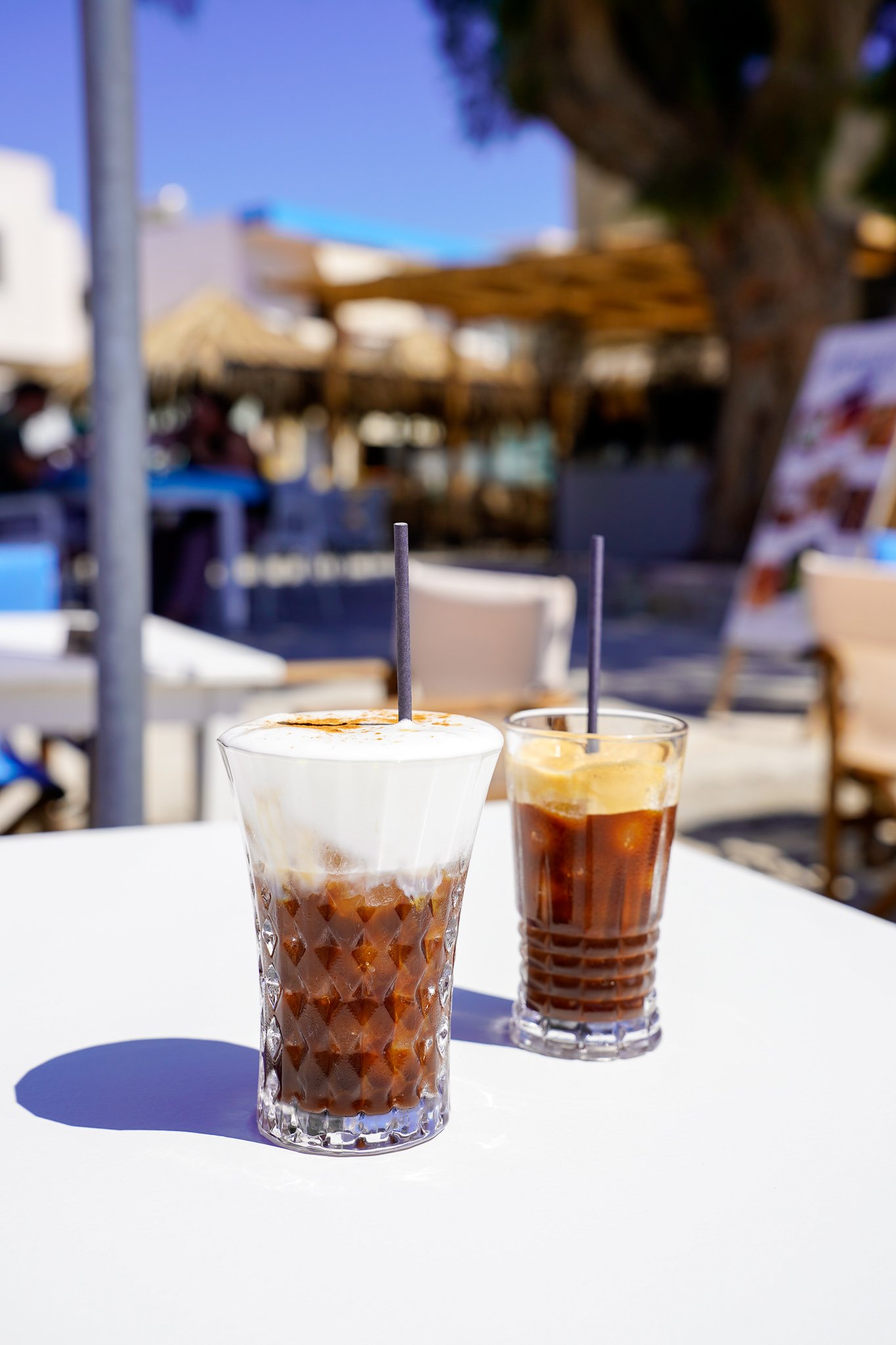 Refreshing drinks served at a seaside restaurant