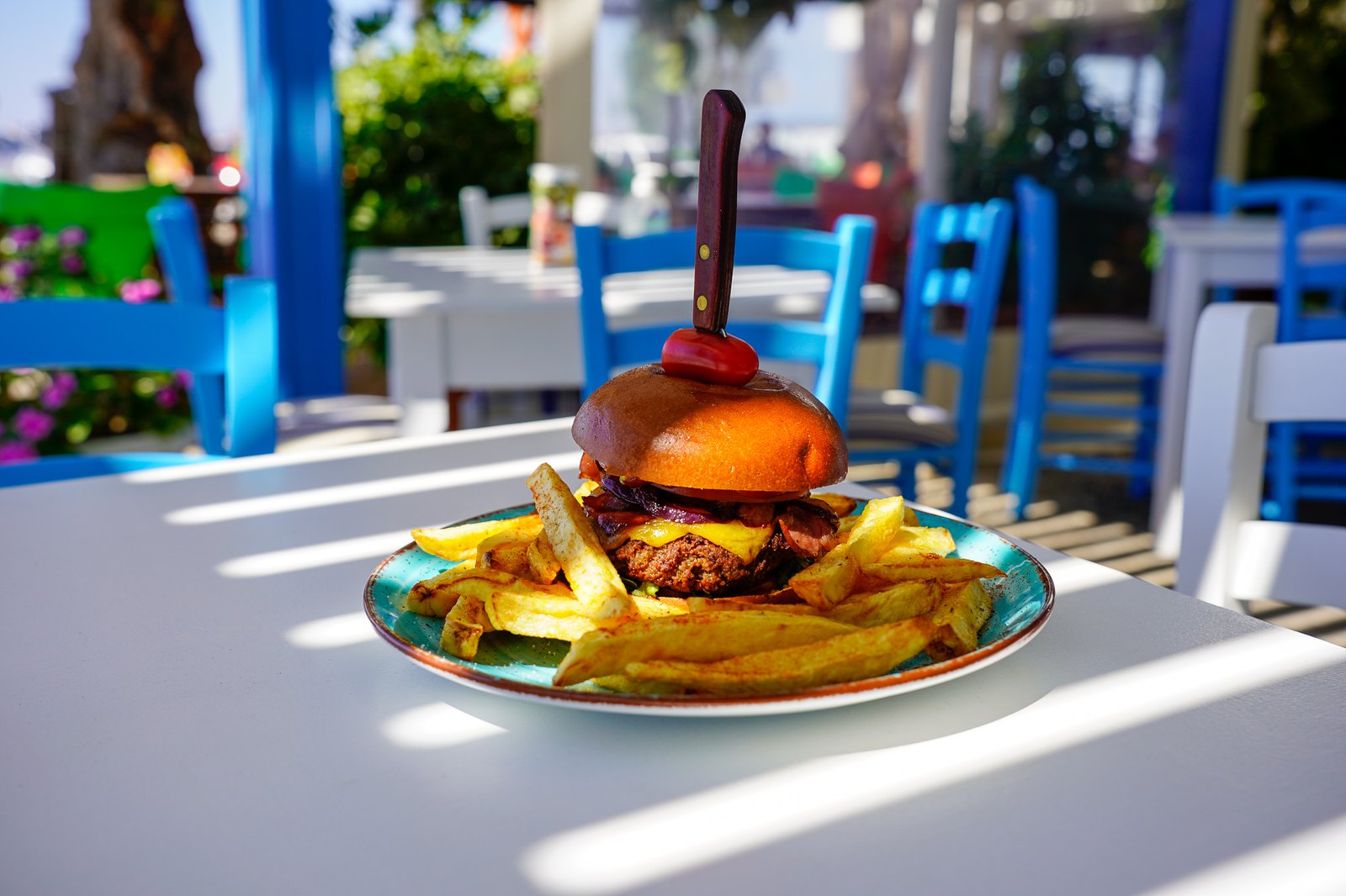 Burger served with french fries
