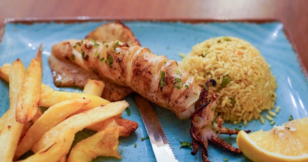Grilled calamari served with Mediterranean flavours
